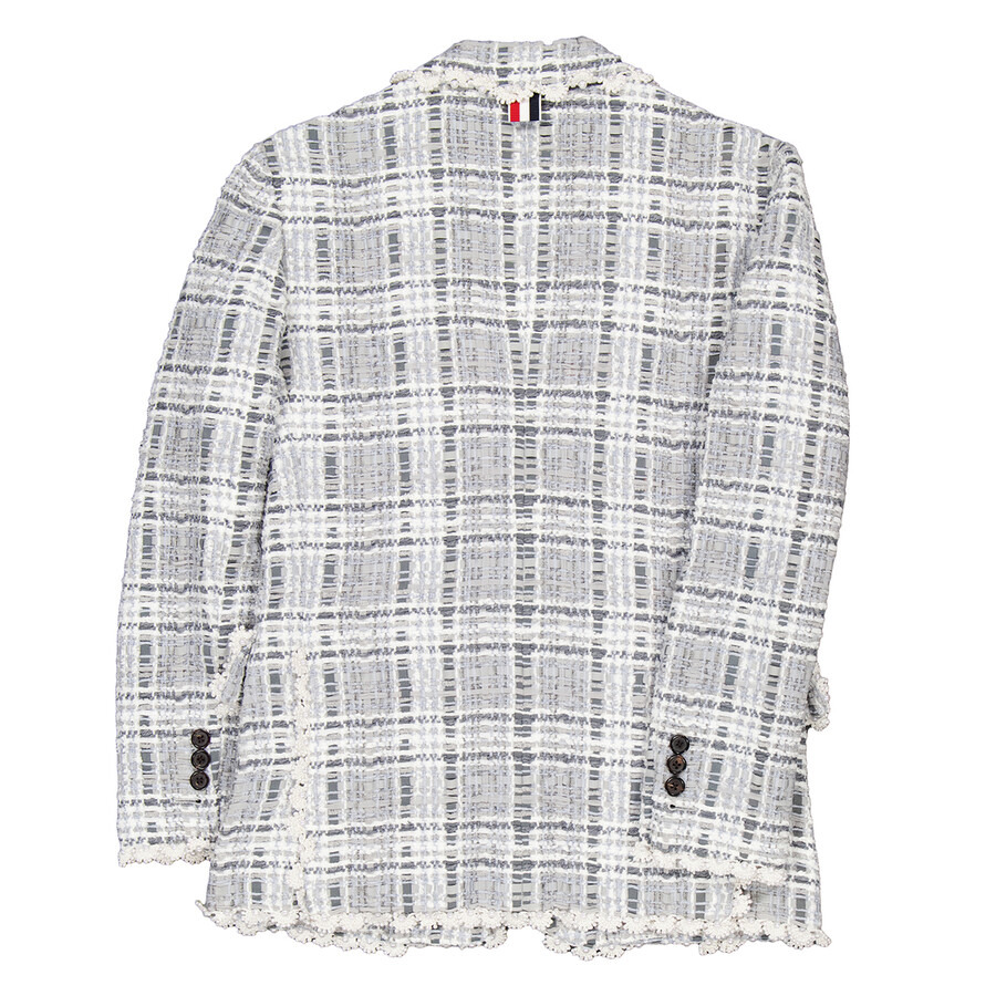 Thom Browne Ladies Med Grey Prince Of Wales Chenille Tweed Wave Classic Sport Coat - 2