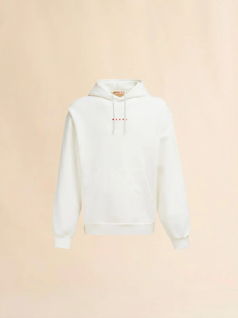 WHITE BIO COTTON HOODIE WITH MARNI PRINT - 1