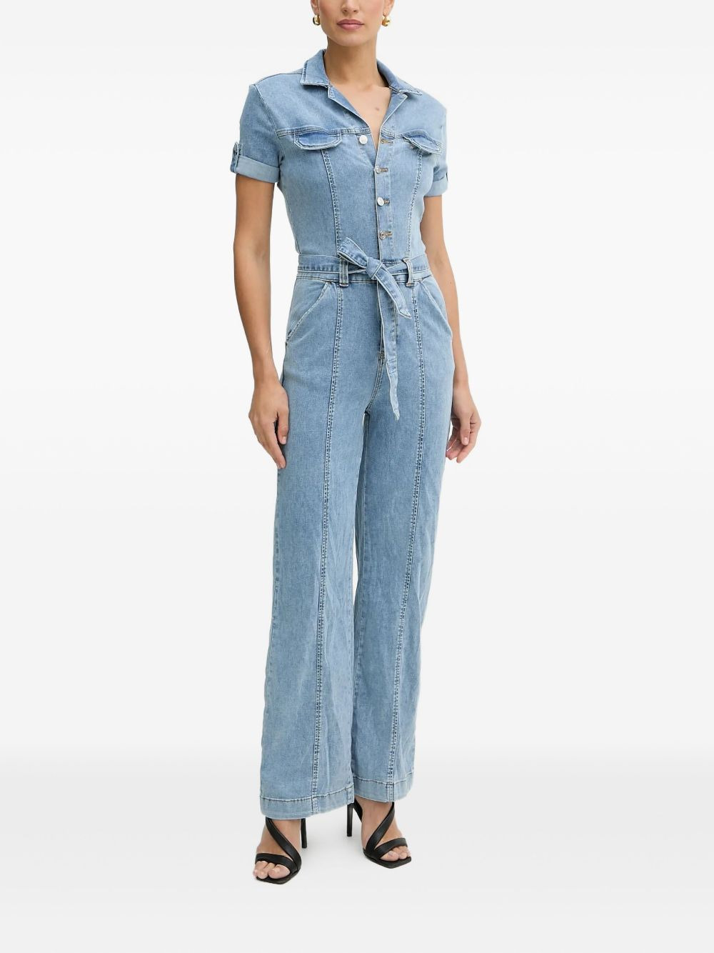 button-fastening belted jumpsuit - 2
