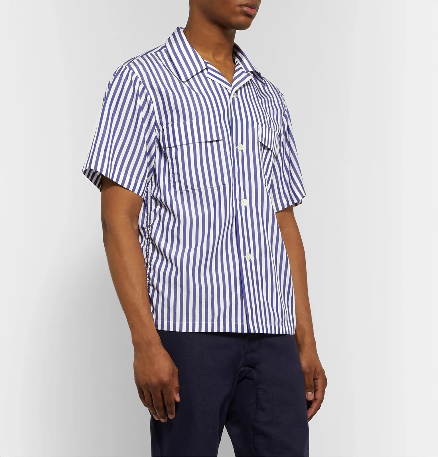 Camp-Collar Striped Matte-Satin Shirt - 2