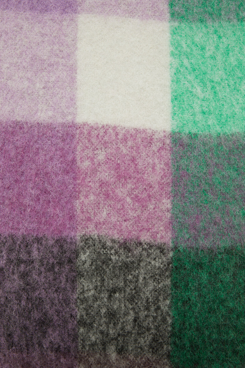 Mohair checked scarf - Bright green/purple/grey 5