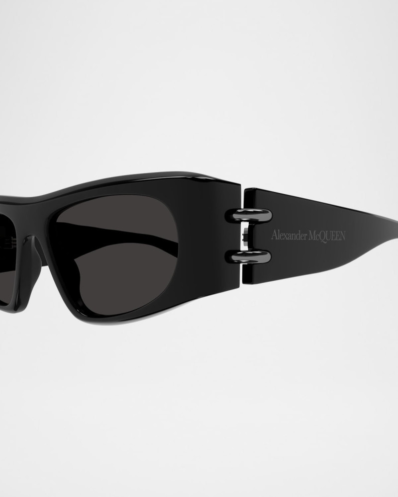 Alexander McQueen Men's AM0471SM Acetate Rectangle Sunglasses outlook