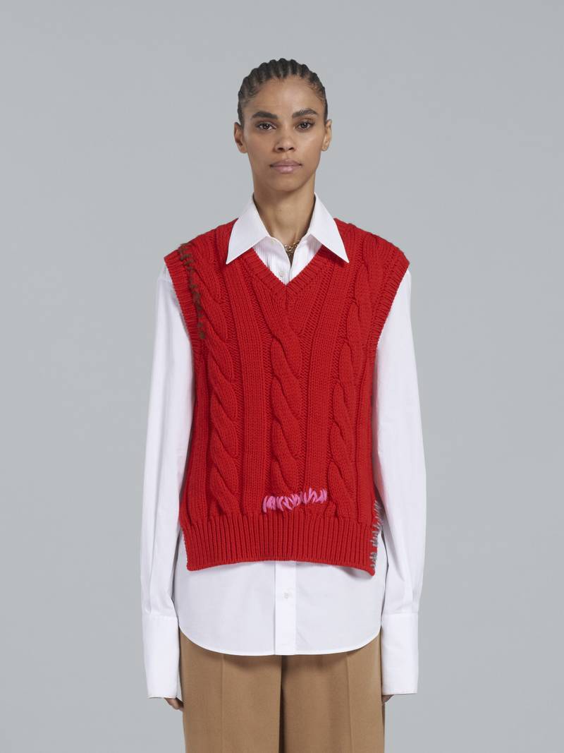Marni RED CABLE-KNIT VEST outlook