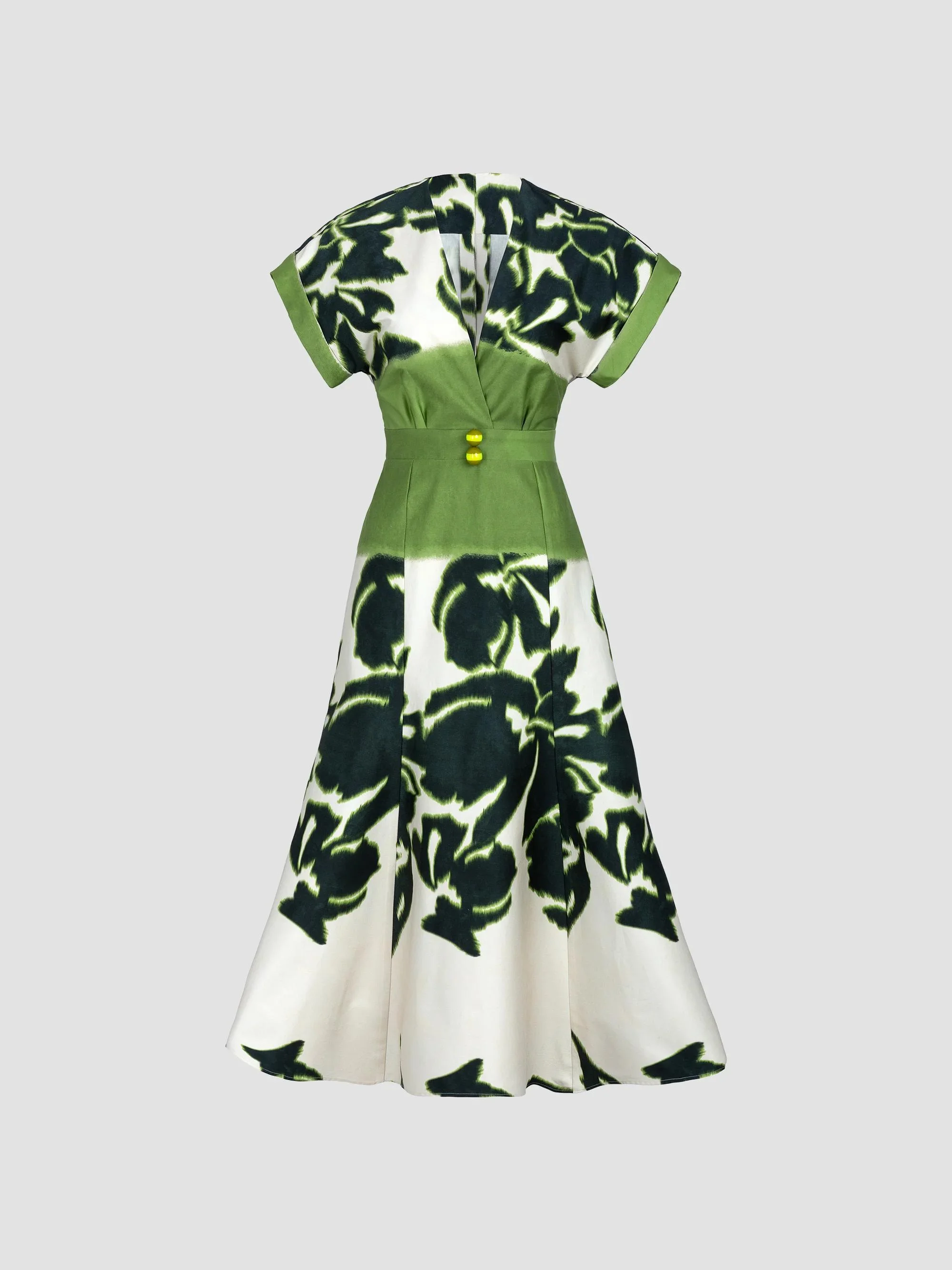 Women's Maida Floral Stretch-Cotton Midi Dress - Green Floral Print - 1