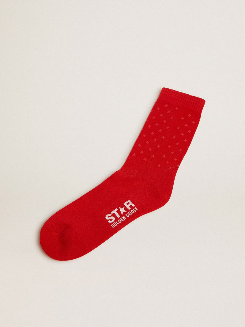 Red socks with contrasting 3D stars and logo 1