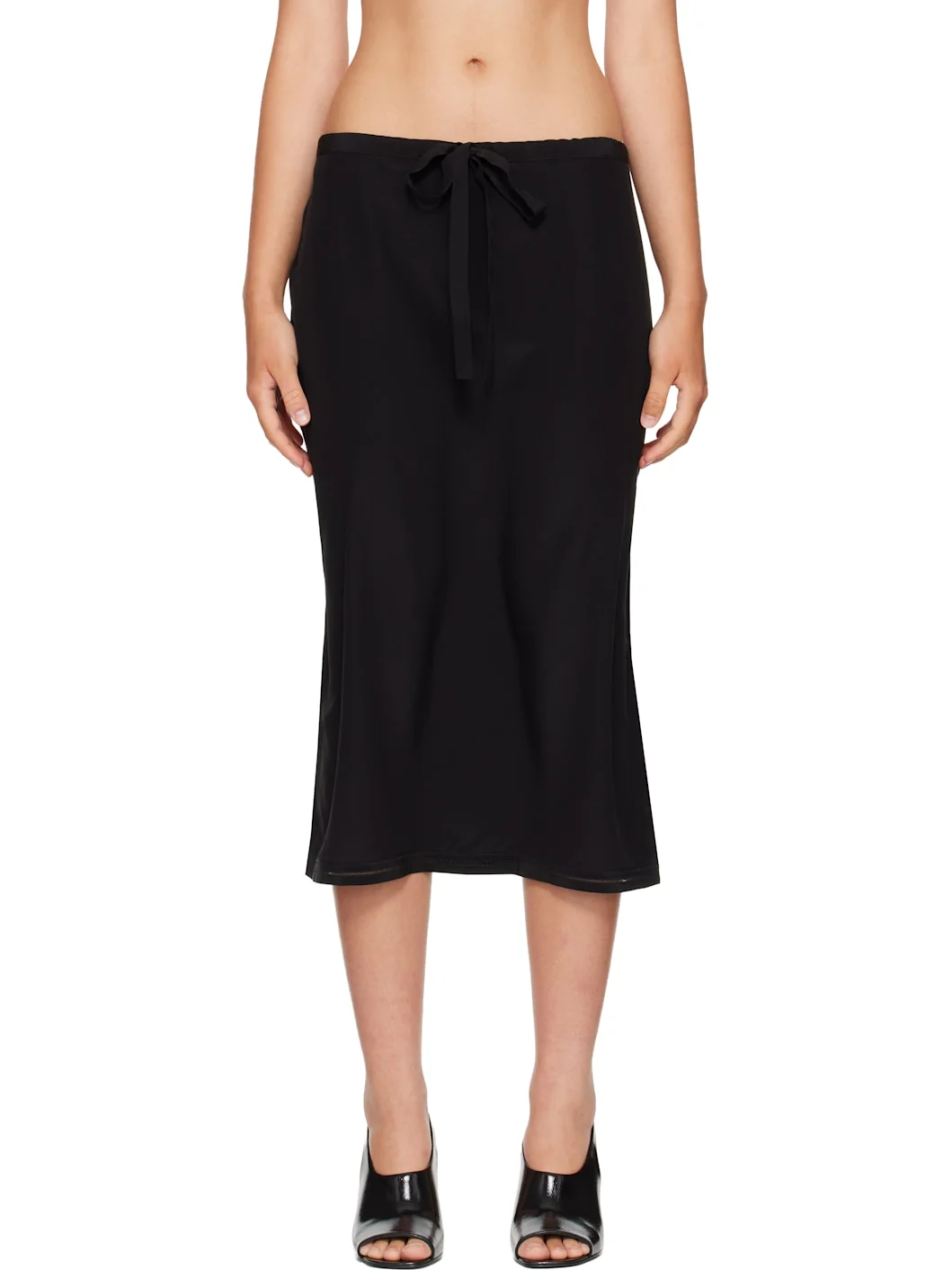 Black Fluid Silk Midi Skirt - 1