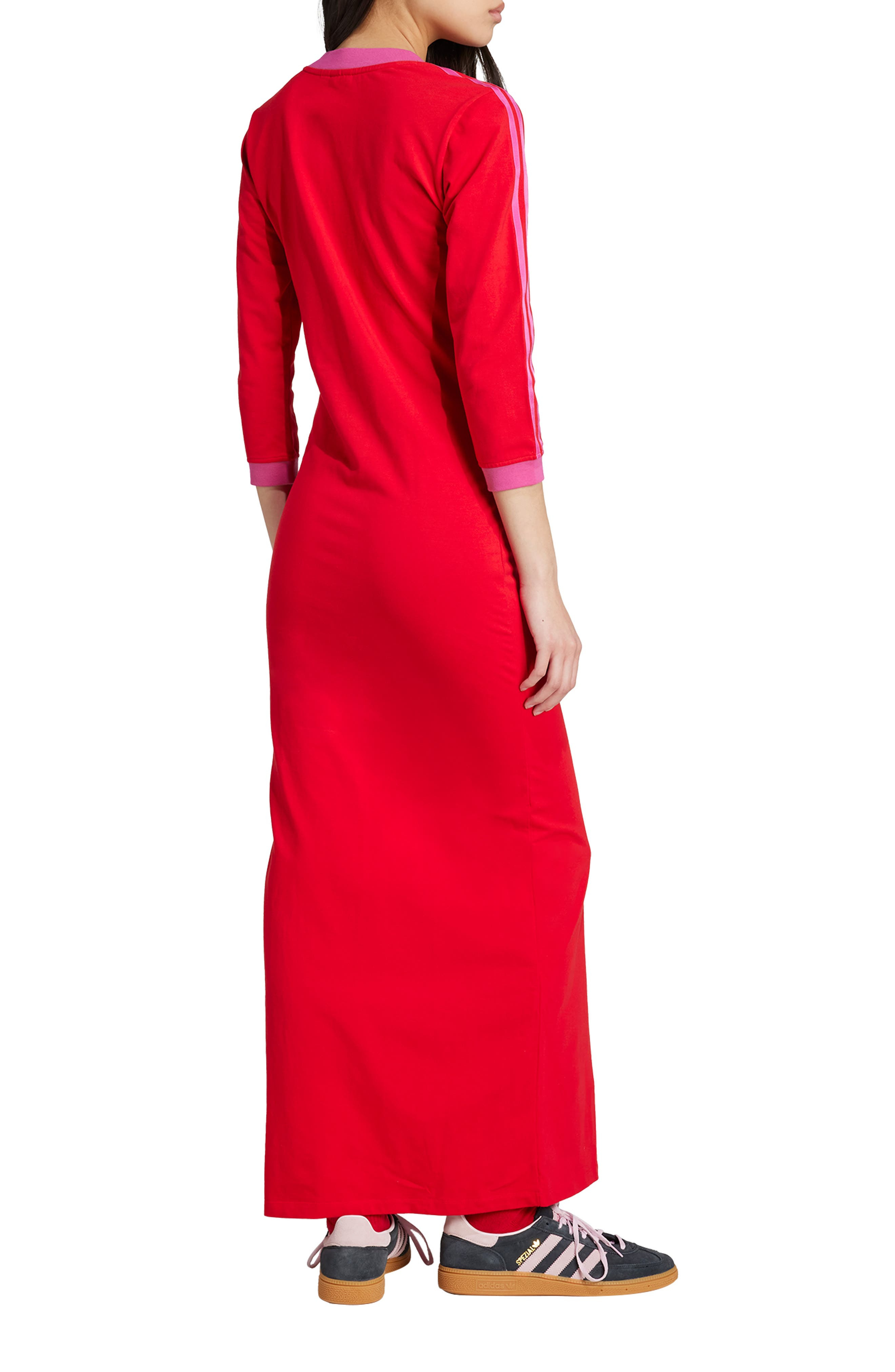 adidas Adicolor Classics 3-Stripes Maxi Dress in Scarlet/Semi Lucid Fuchsia at Nordstrom - 2