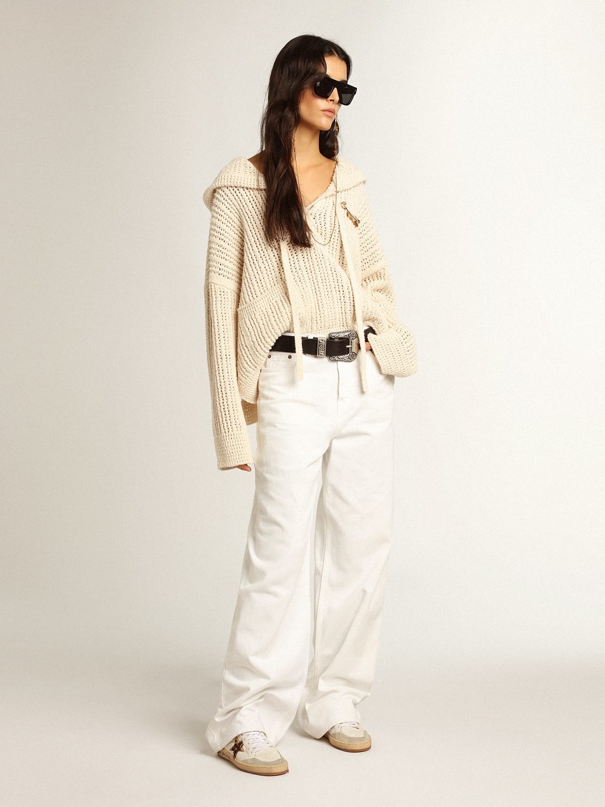 Hooded top in papyrus-colored cotton - 3
