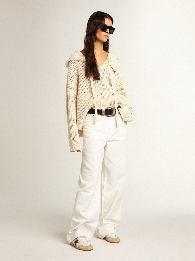 Golden Goose Hooded top in papyrus-colored cotton outlook