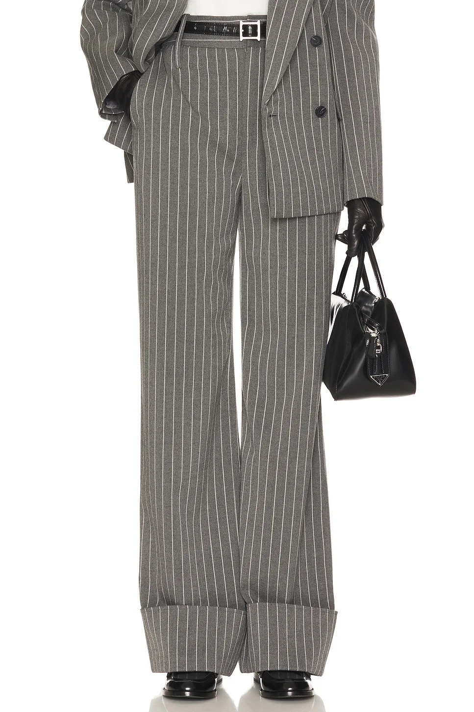 Pinstripe High Waist Cuffed Pants - 1