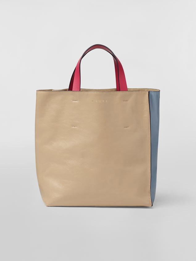 MUSEO SOFT BAG IN BEIGE AND PALE BLUE CALFSKIN - 1