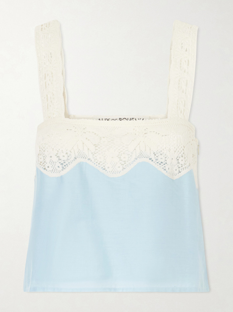 Mia Sky Prima Cotton And Silk-blend Lace-trimmed Tank Top 1