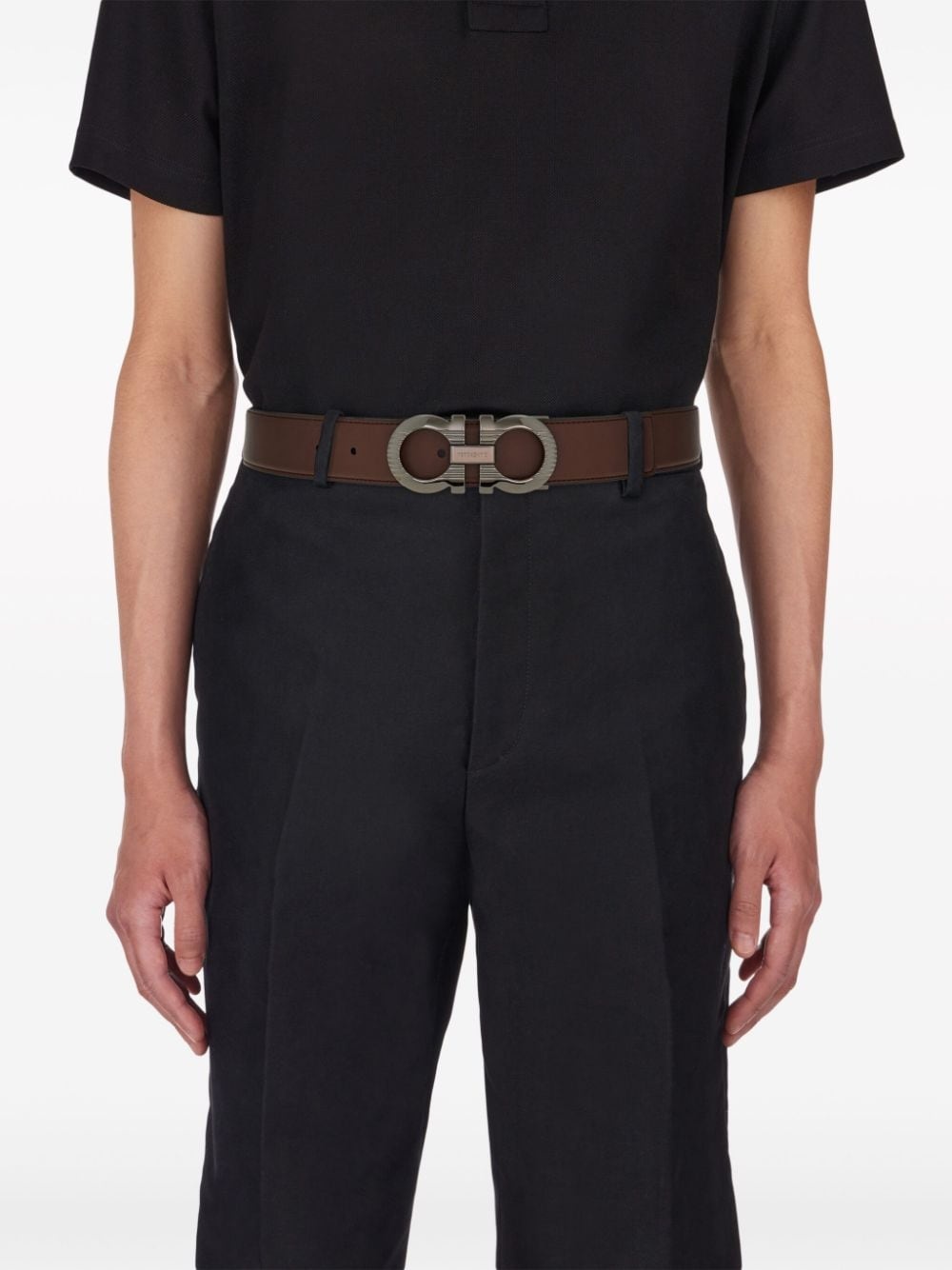 Gancini-buckle reversible leather belt - 4