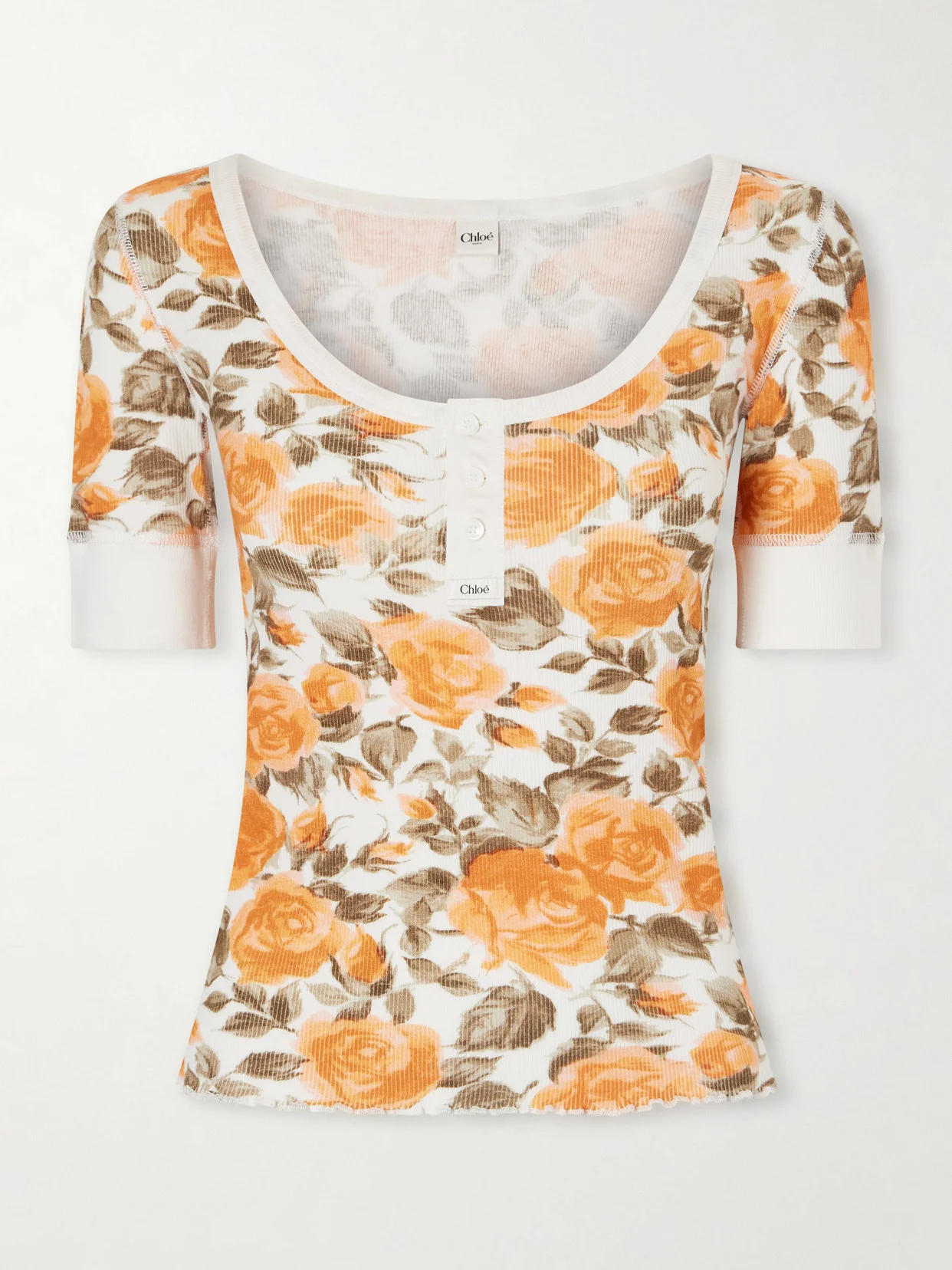 Floral-print Ribbed Stretch-cotton Jersey T-shirt - 1