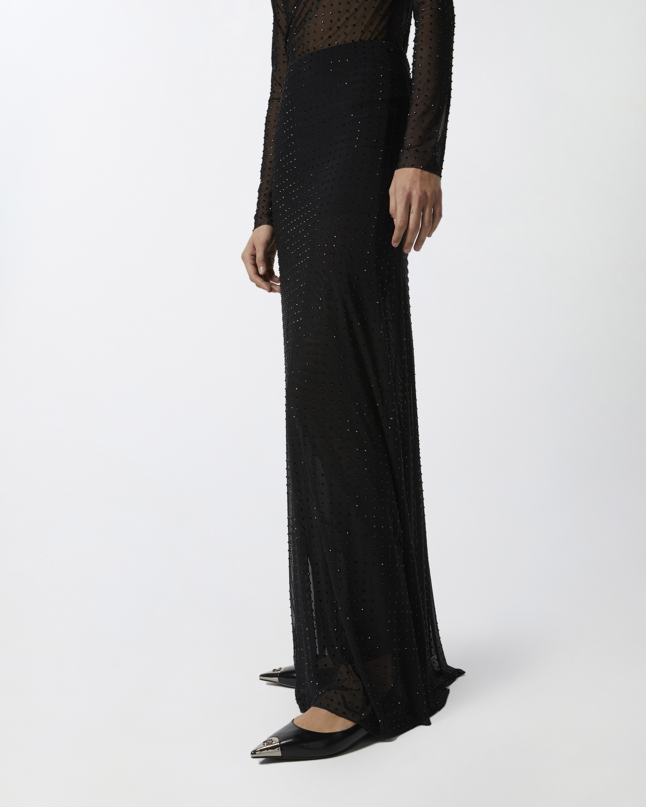 FULLY RHINESTONED LONG TULLE SKIRT - 3