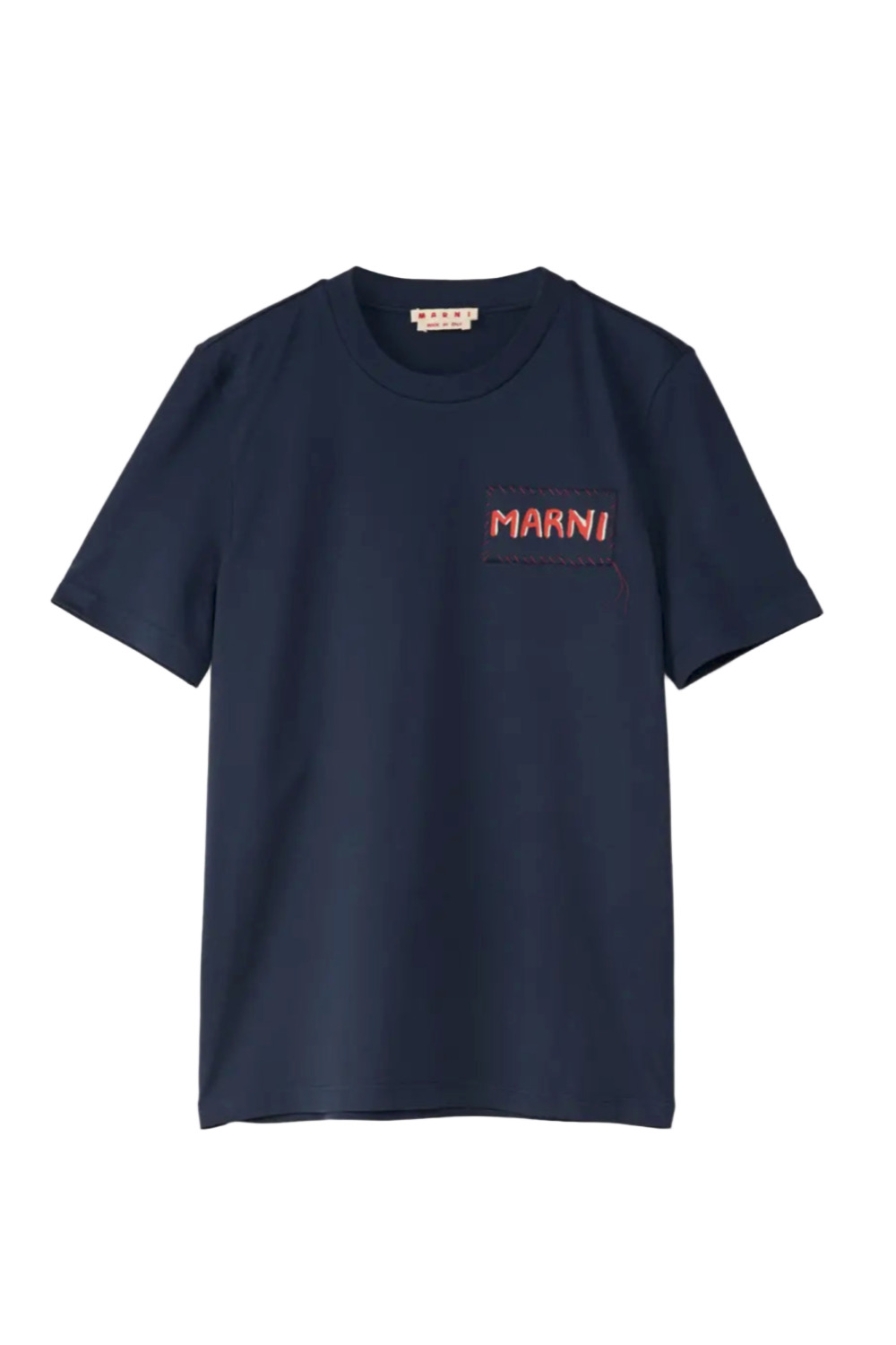 Navy Crew Neck T-Shirt with Marni Label - 1