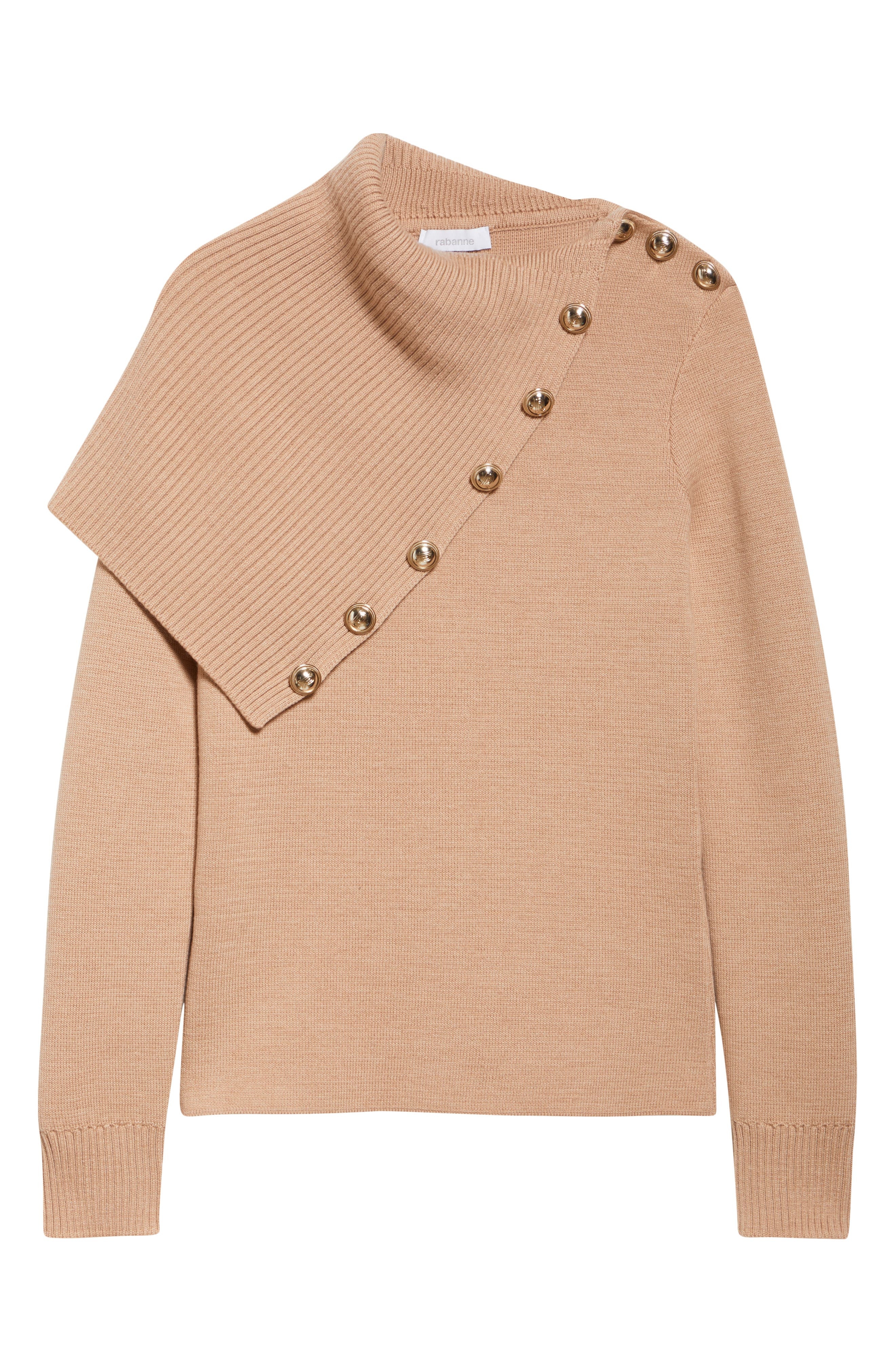 Rabanne Drape Shoulder Merino Wool Sweater in Beige at Nordstrom - 5