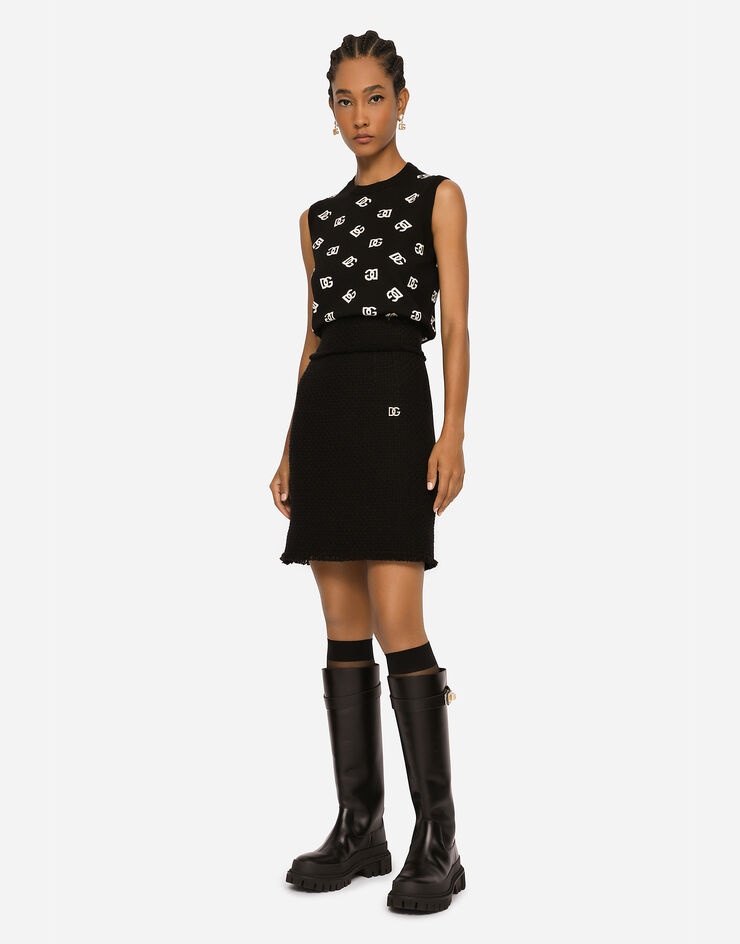 Wool and silk vest with all-over DG logo - 4