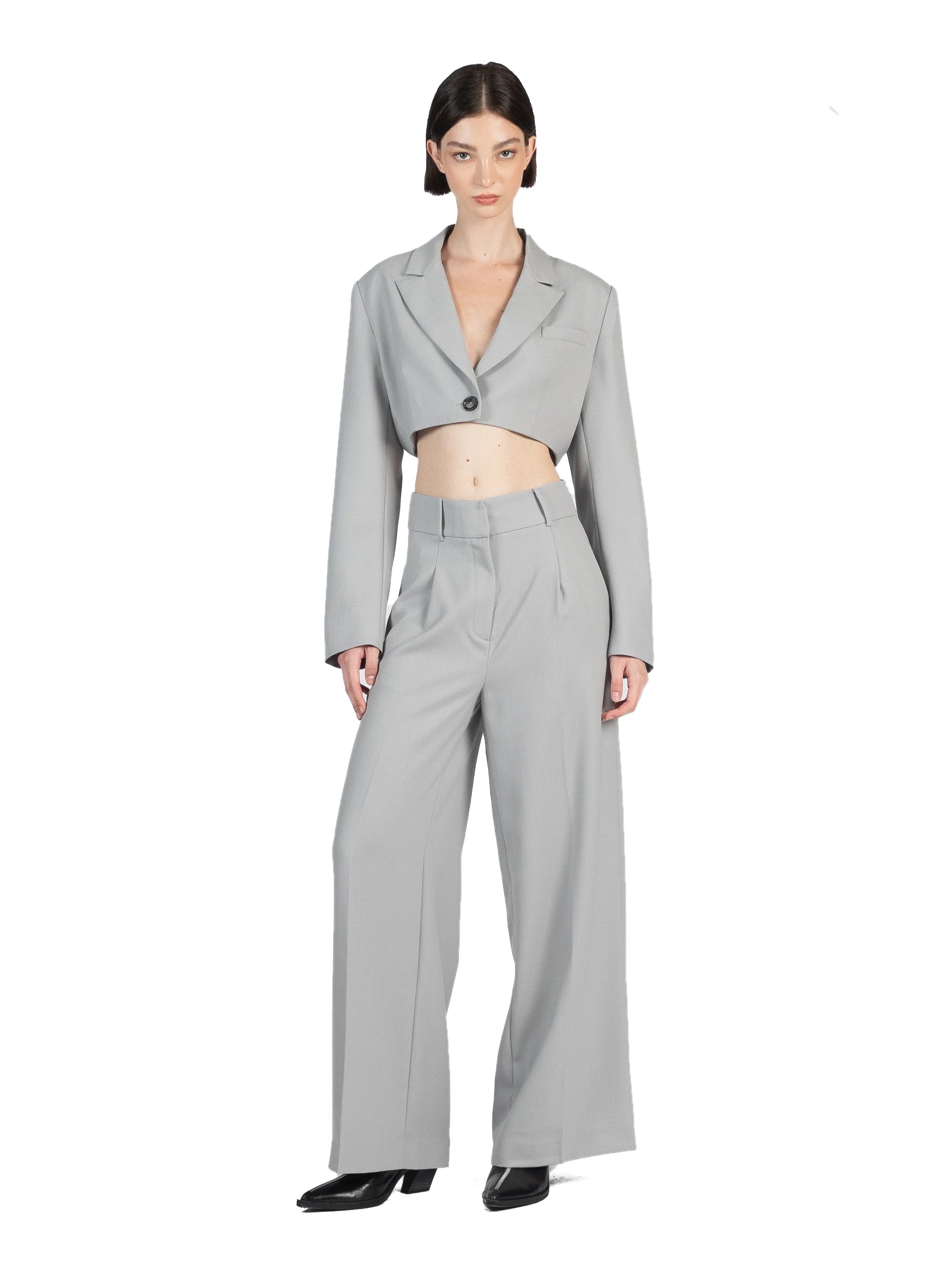 Cropped Tailored Jacket Grey - 1