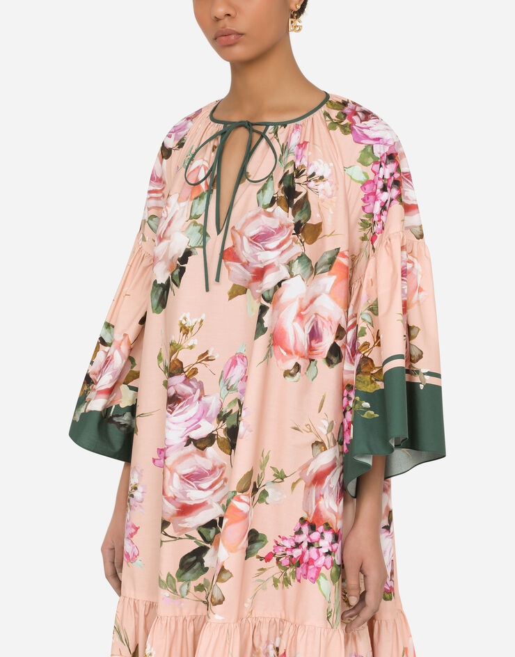 Rose-print poplin caftan - 4