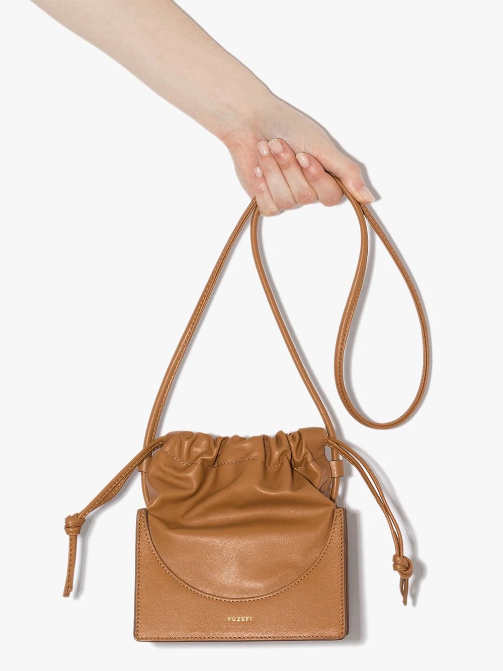 Brown drawstring leather pouch - 3