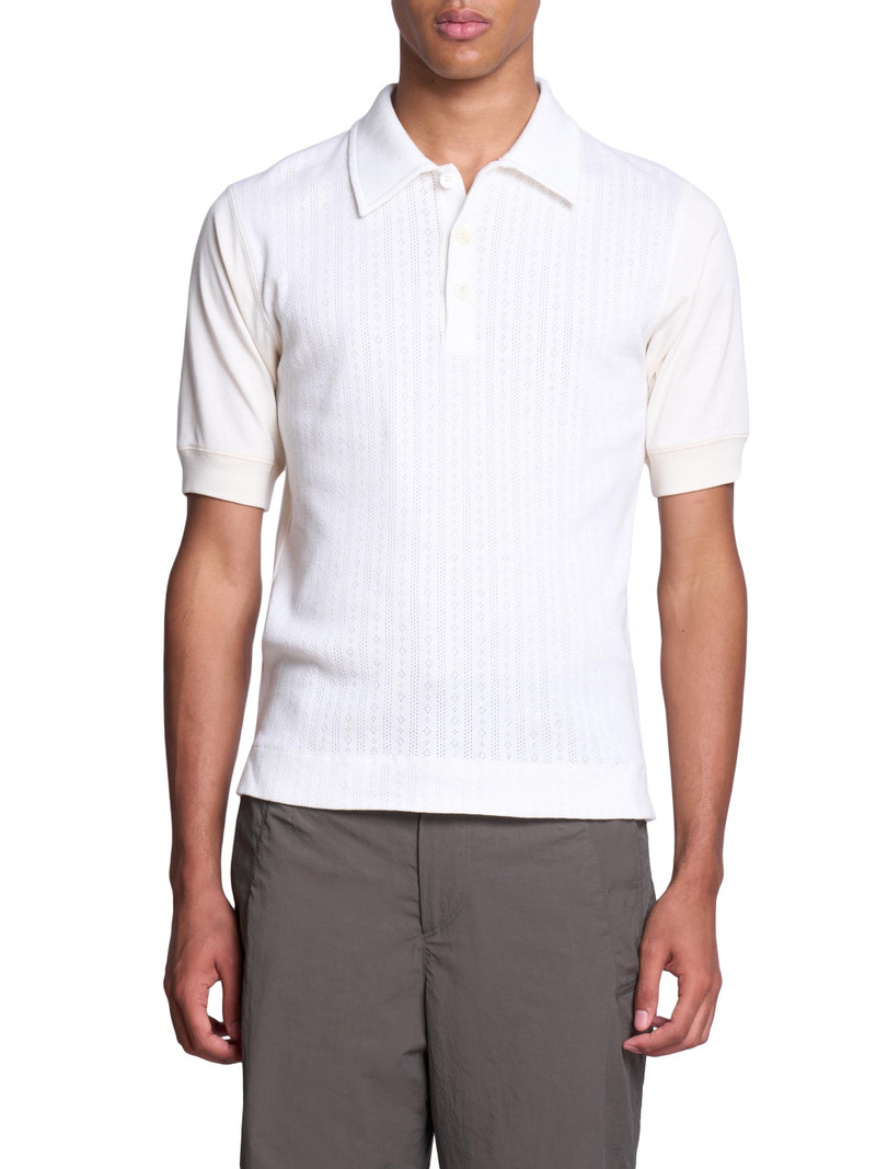 Men's Pointelle Knit Polo Shirt - Off White 3