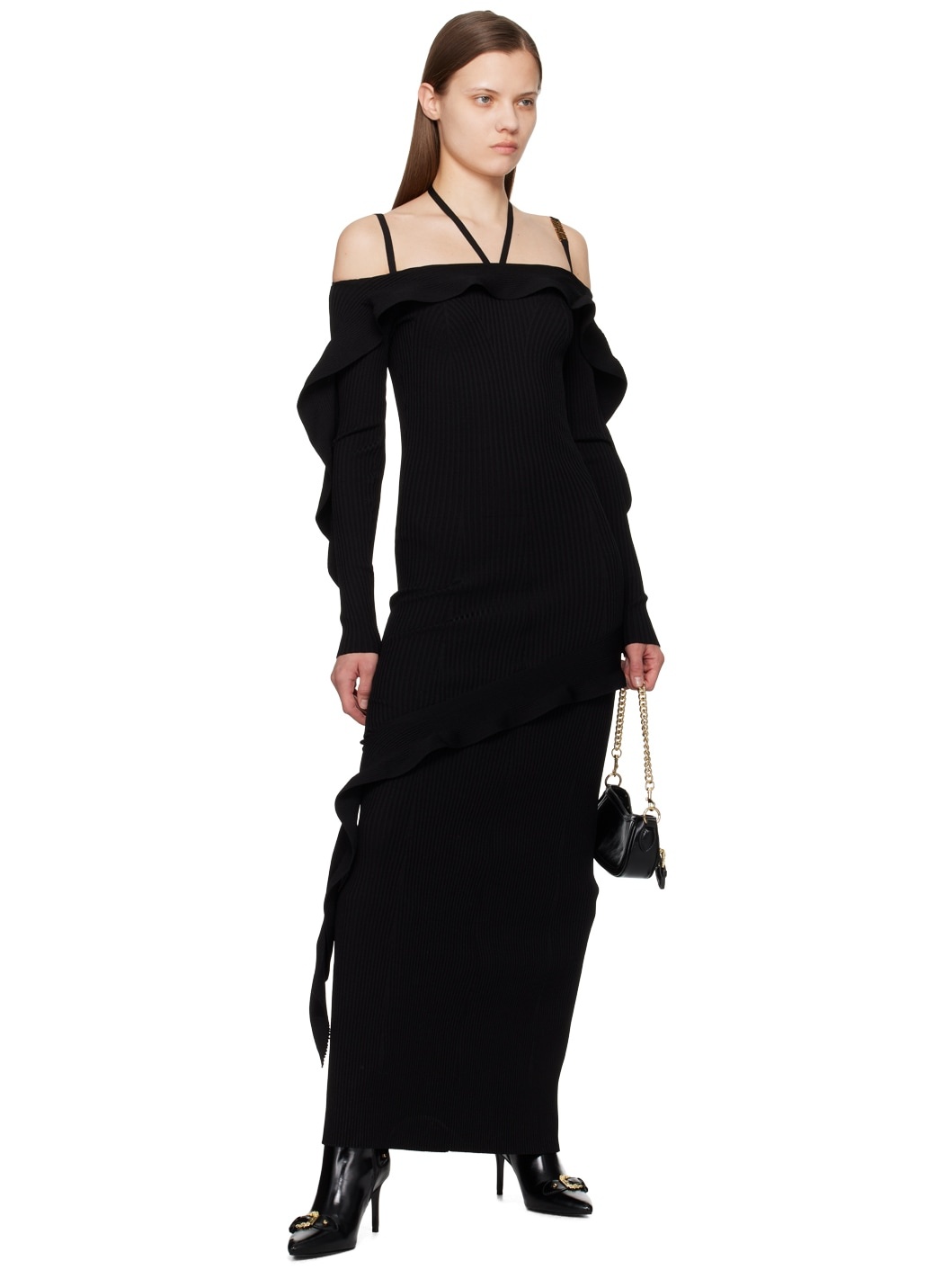 Black Ruffled Maxi Dress - 4