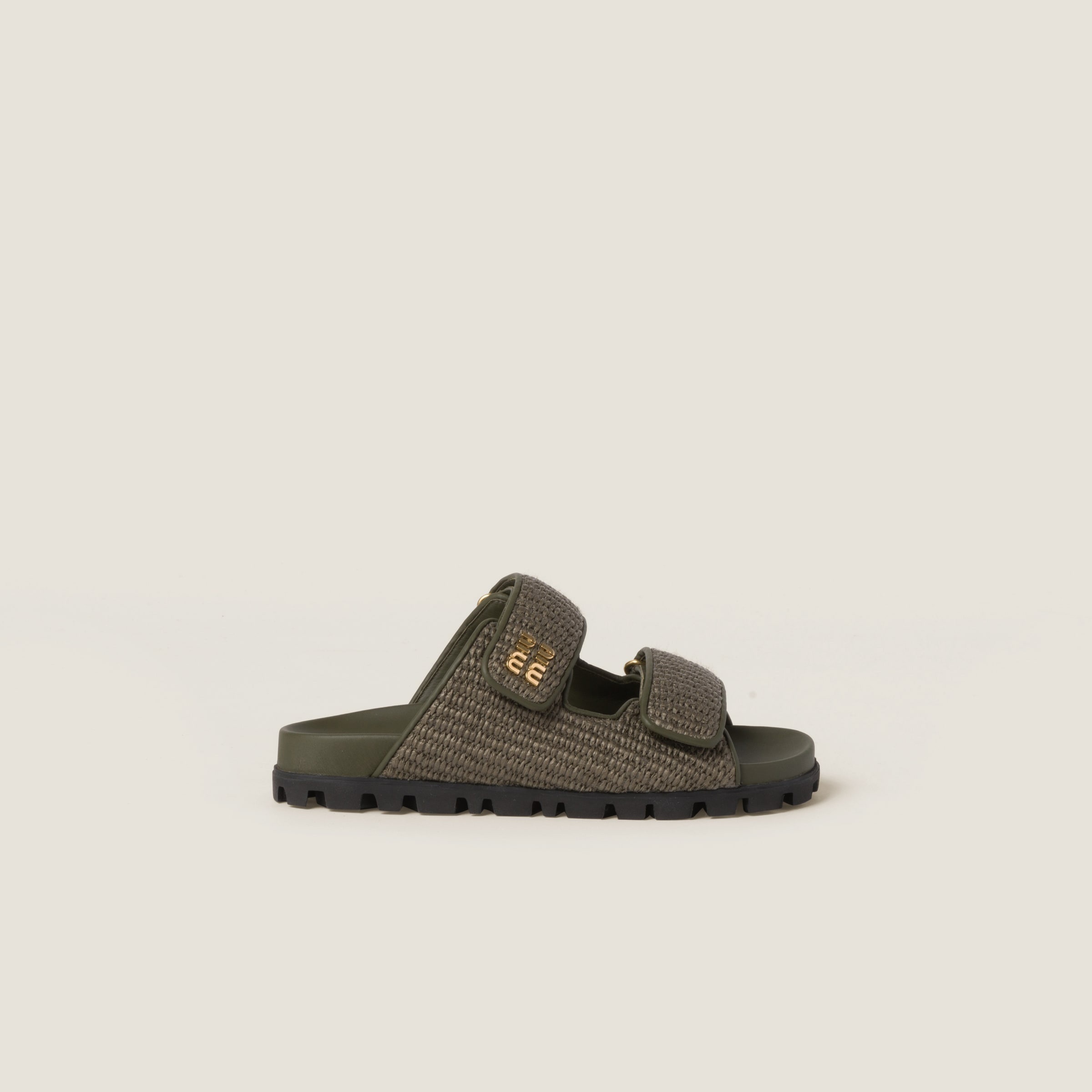 サンダル・ミュール MiuMiu | Raffia-effect woven fabric slides Miu Miu Raffia-effect woven fabric slides | REVERSIBLE