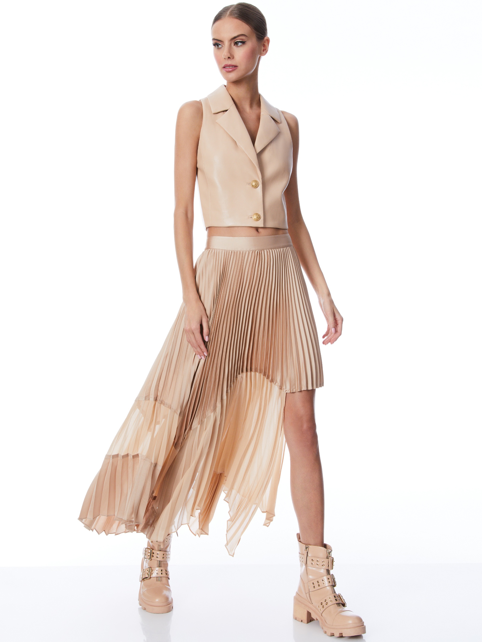 FRALEY SUNBURST PLEATED ASYMMETRIC MIDI SKIRT - 6
