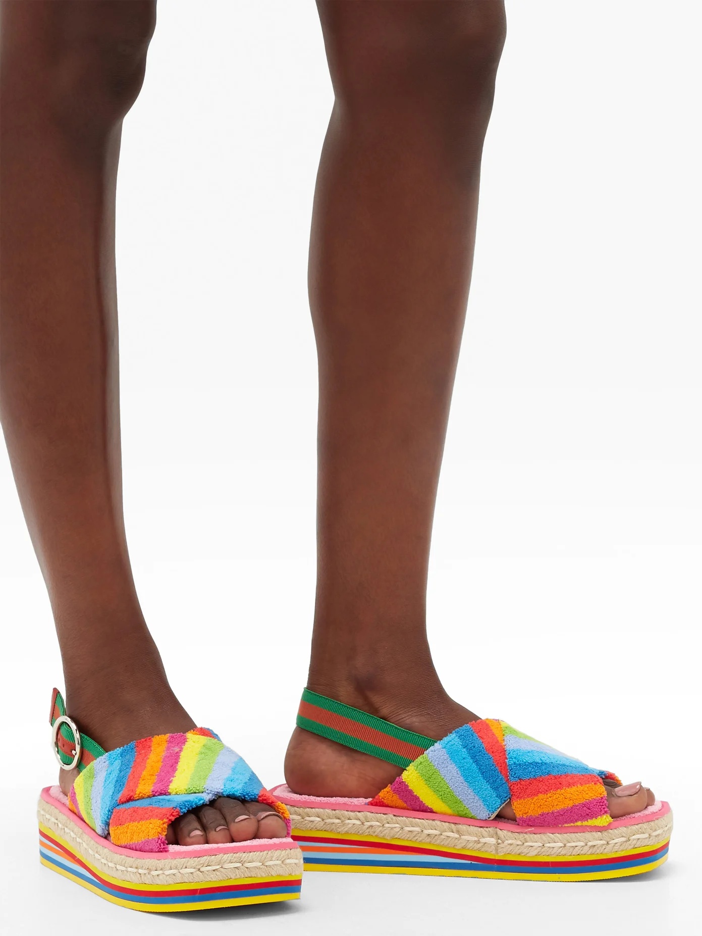 Rainbow-striped terry flatform sandals - 3