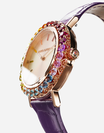 Dolce & Gabbana Iris watch in rose gold with multi-colored fine gems outlook