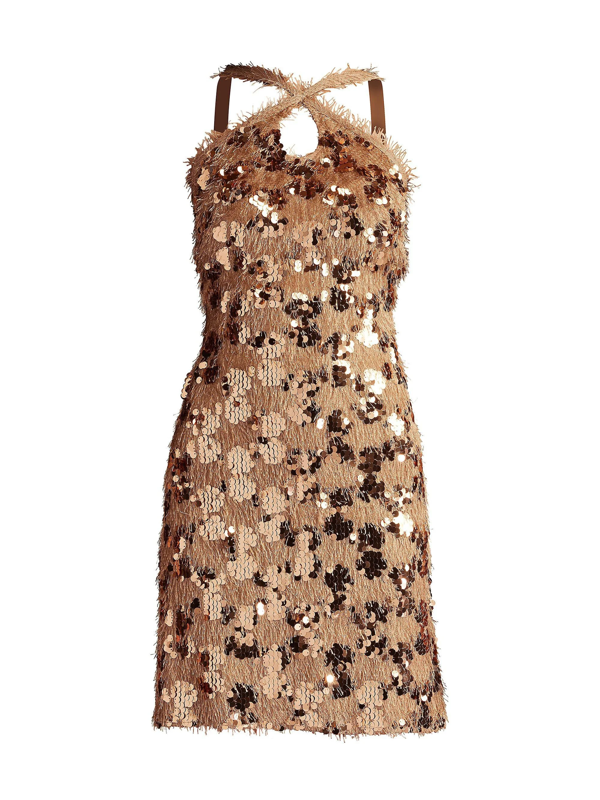 Women's Sequined Crisscross Minidress - Golden - 1