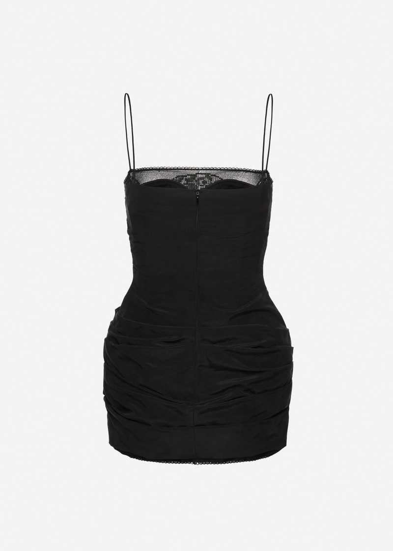 Mini corset dress with lace neckline in black 2