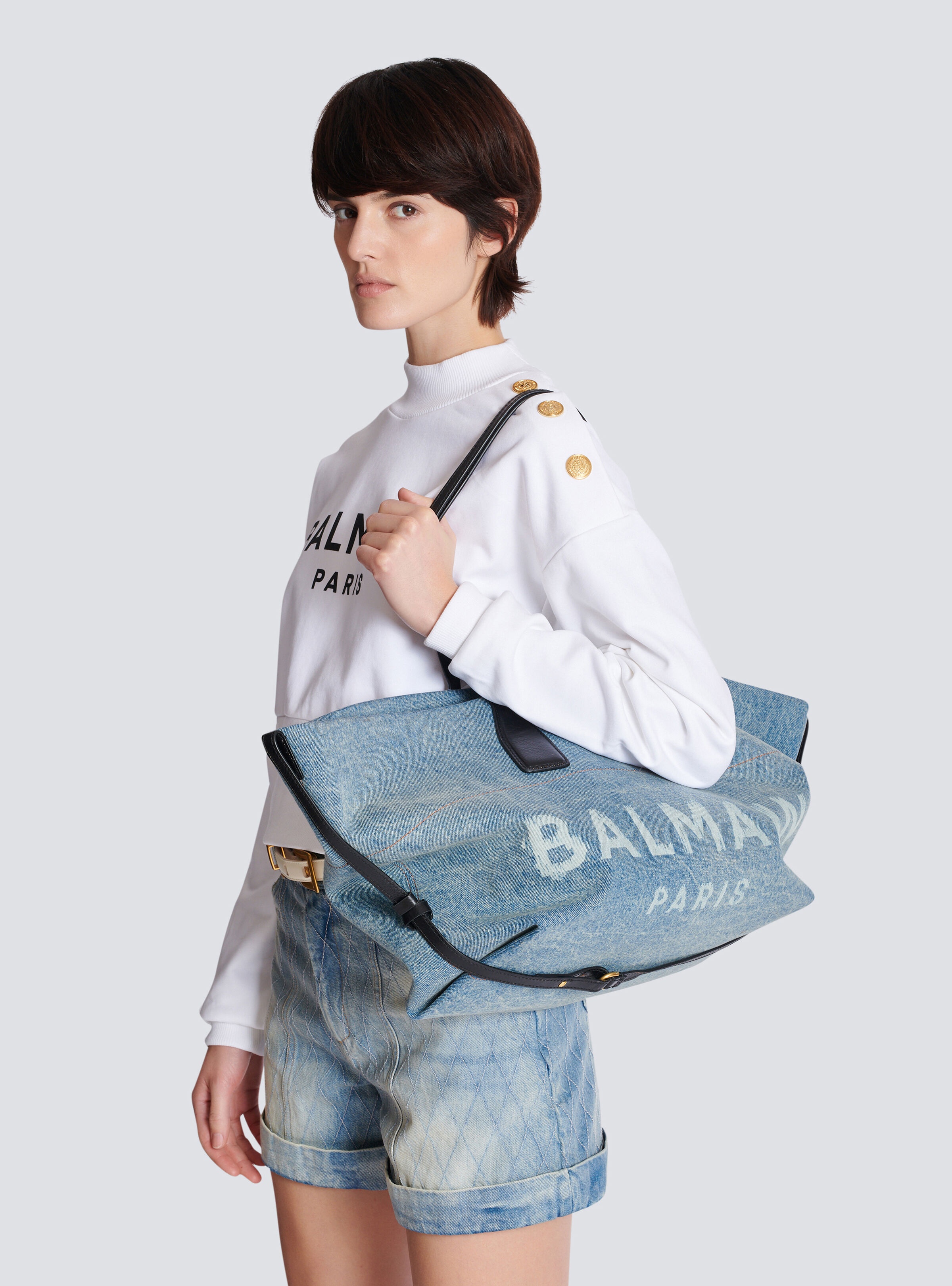 Track denim tote bag - 8