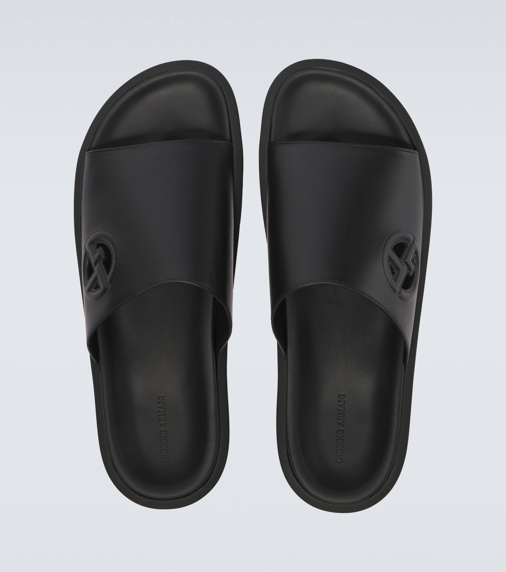 Logo embossed leather slides - 4