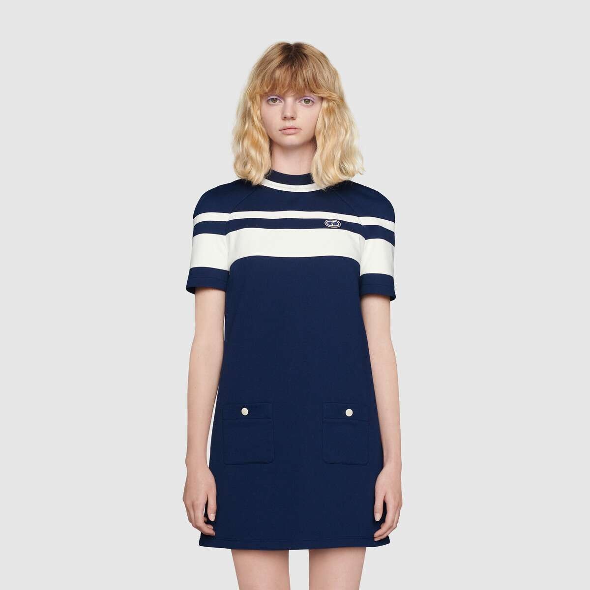 Striped jersey piquet short dress - 3