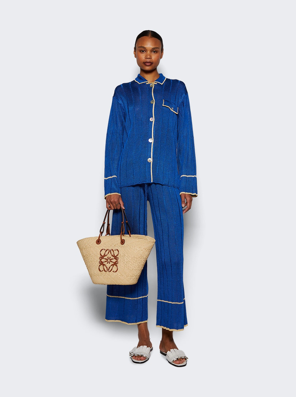 Wide Rib Pajama Pant Lapis And Butter - 2