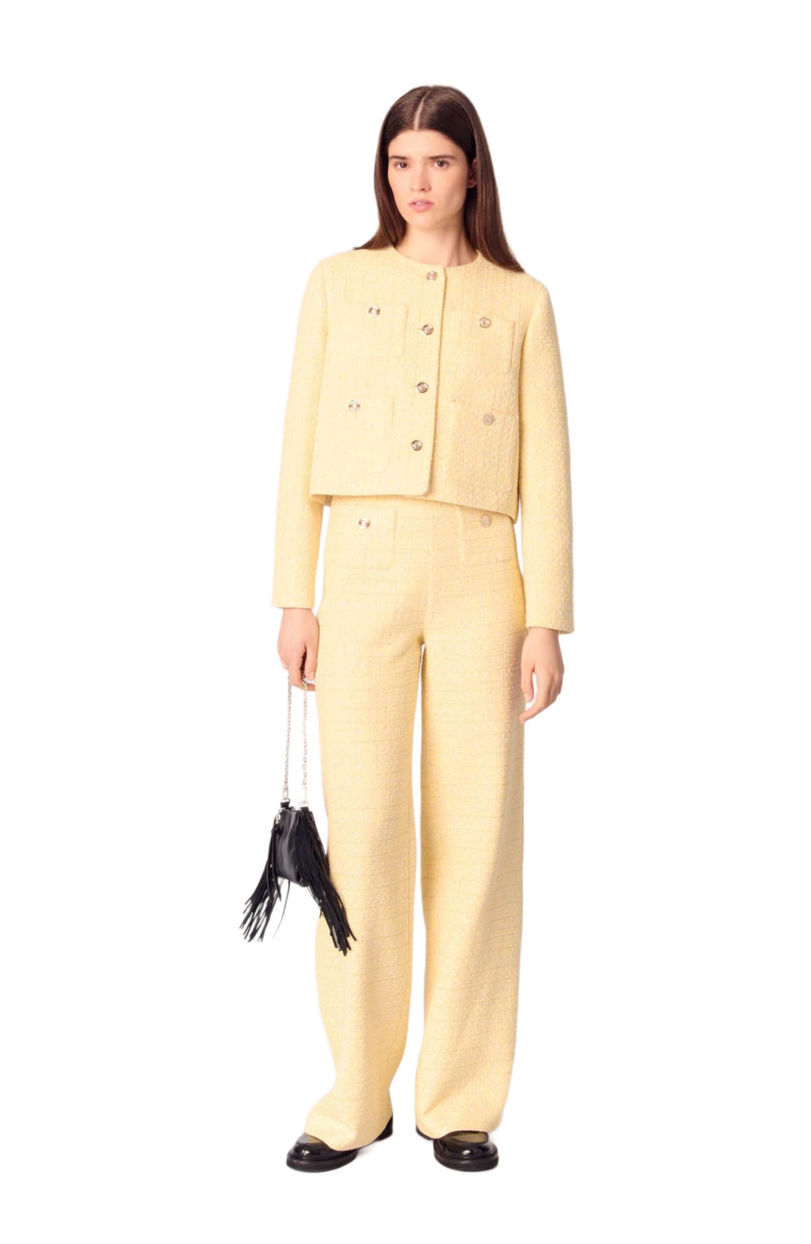 maje Straight-leg tweed/lurex trousers in Yellow at Nordstrom - 1