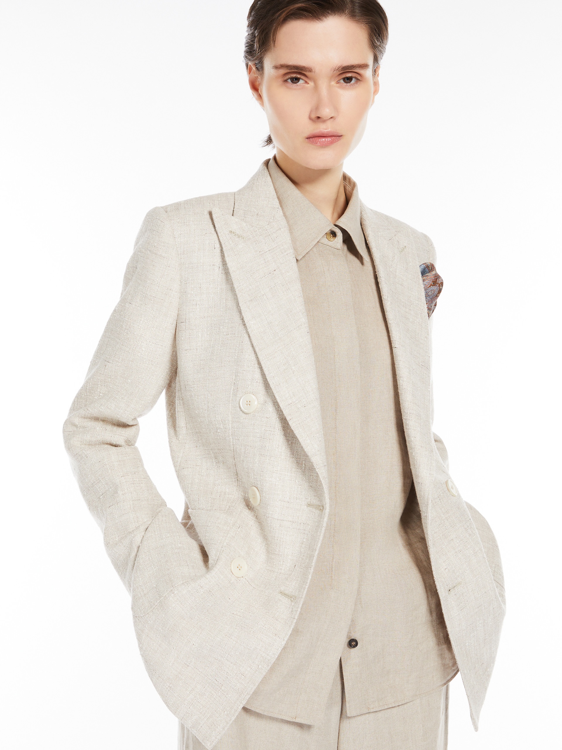 TARGA Double-breasted blazer in wool, linen and silk frisé - 5
