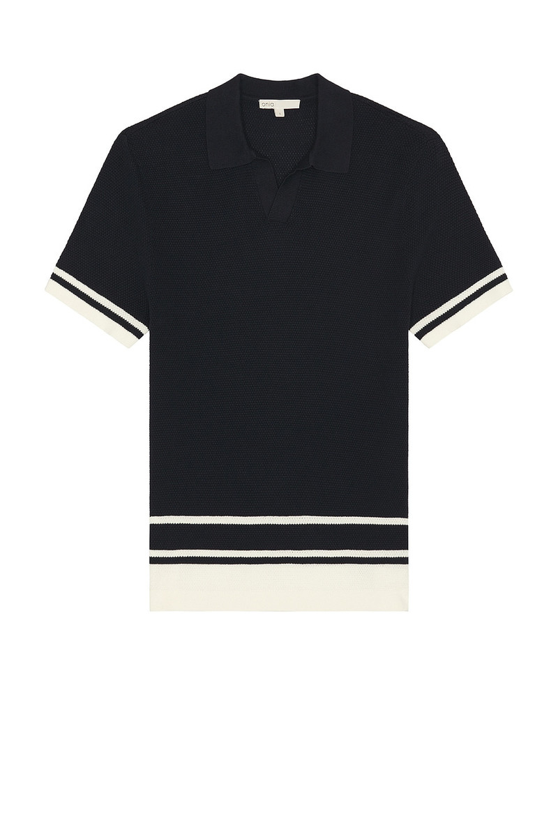 Cotton Textured Johnny Collar Polo - 1