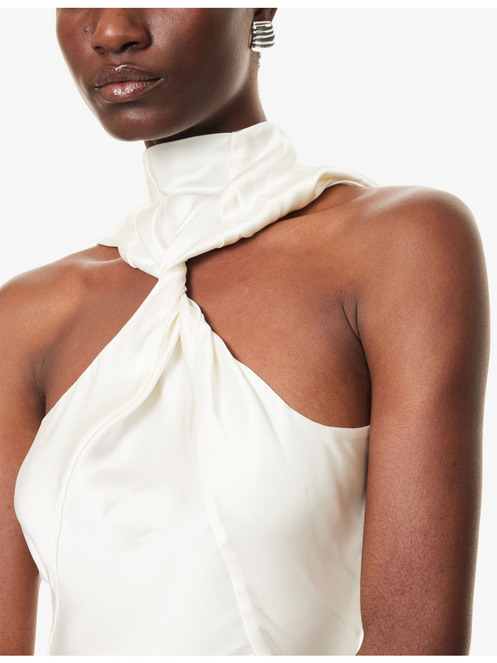 Halterneck Open-Back Satin Maxi Dress - 5
