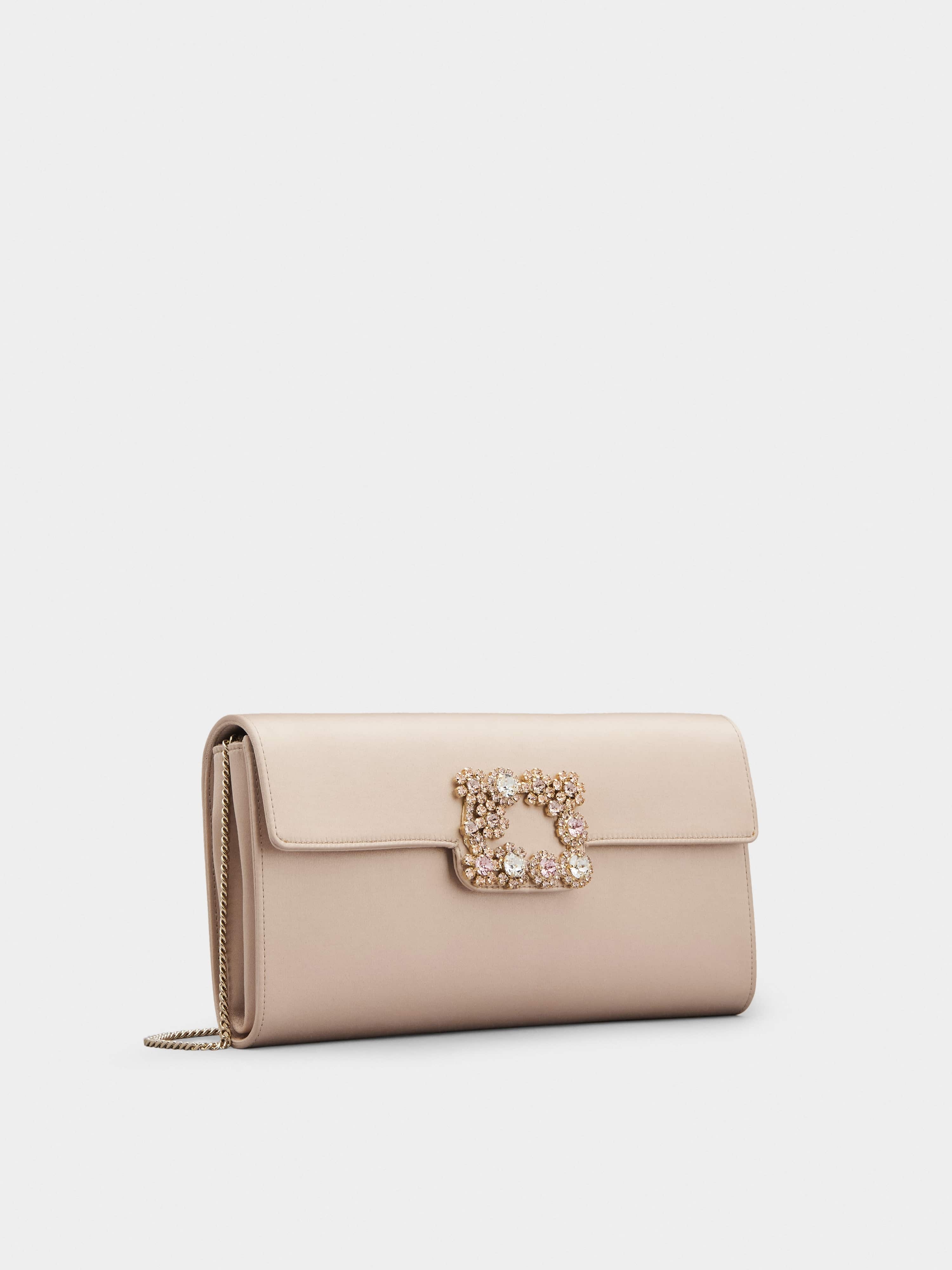 Flower Strass Buckle Clutch in Satin - 3