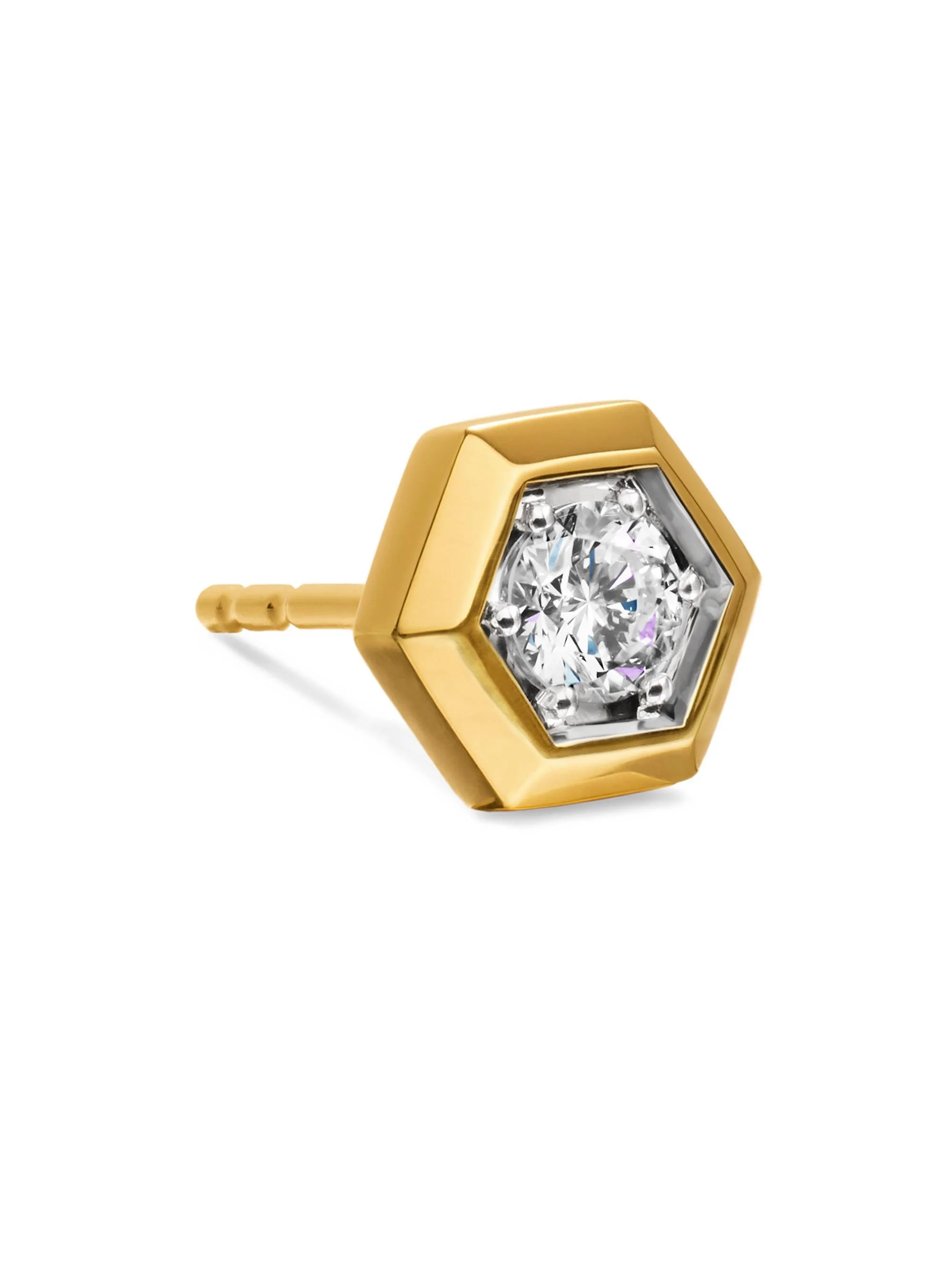 Men's Faceted Hex Stud Earring in 18K Yellow Gold with Diamond, 8MM - Diamond - 1