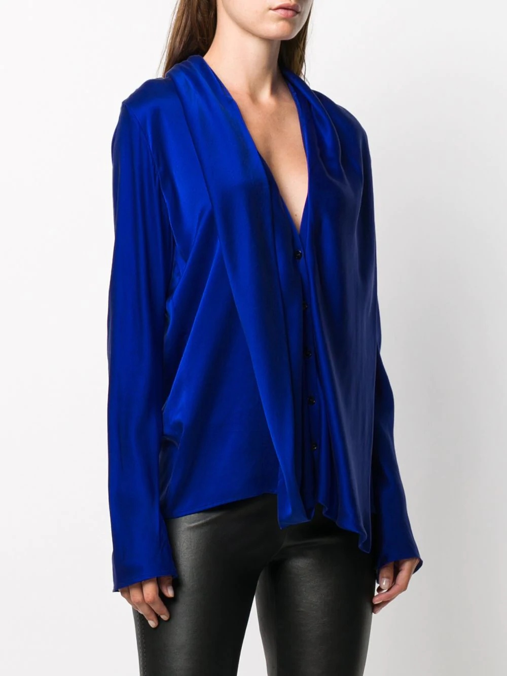 draped bib long-sleeved shirt - 3