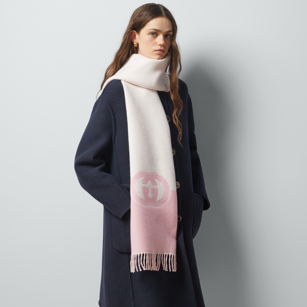 Wool cashmere scarf with Interlocking G - 3