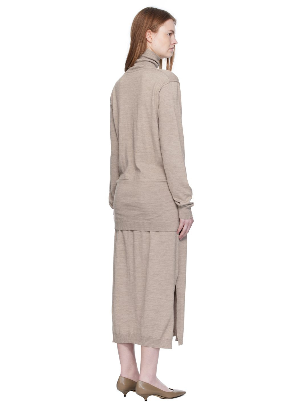 Taupe Trompe L'oeil Midi Dress - 3