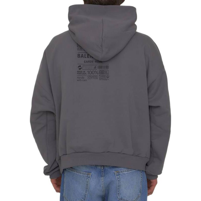 Balenciaga Care Label Hoodie Middle Fit 'Grey Black' 725565TNVL61219 - 4