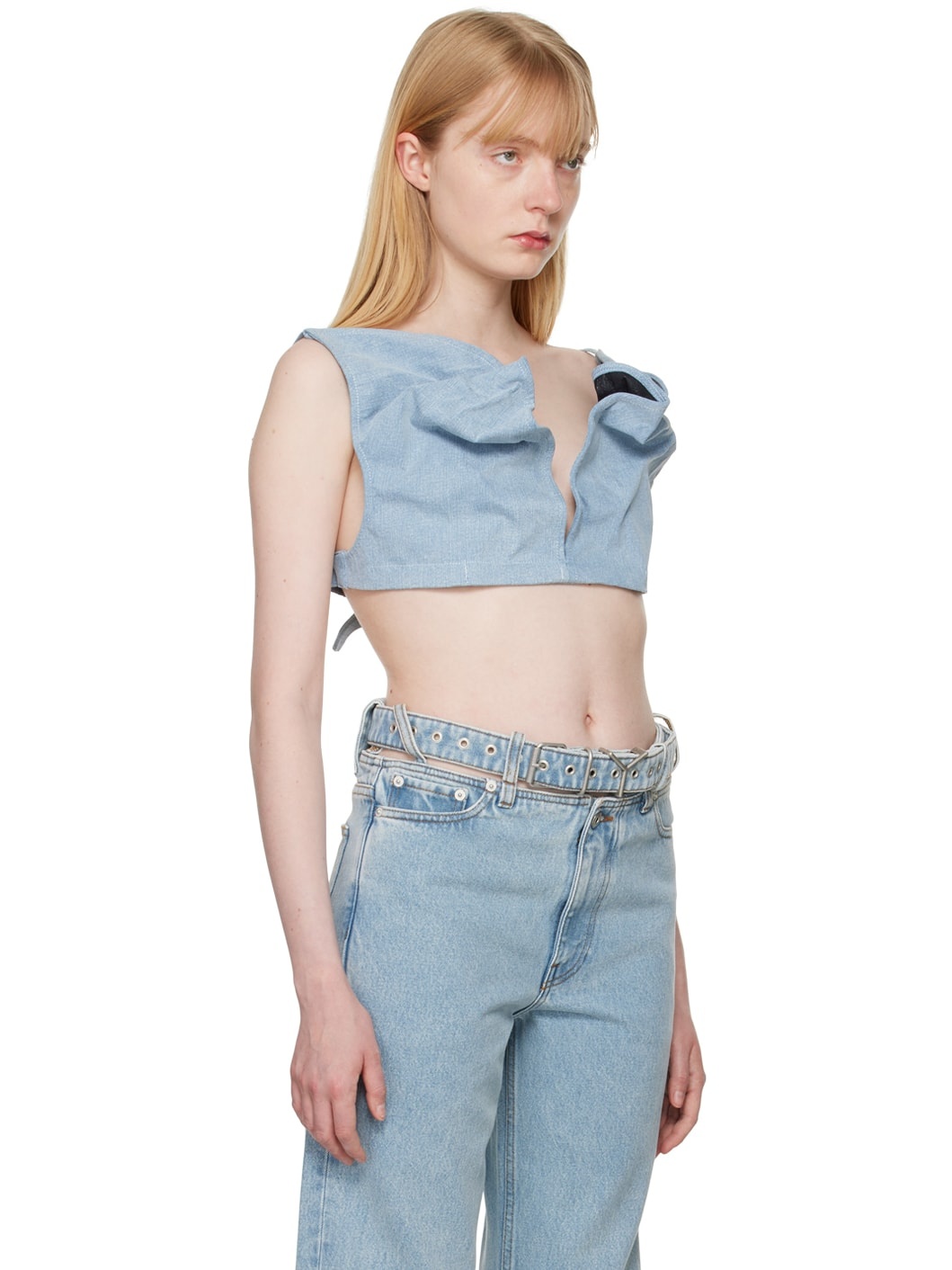 Blue Scrunched Denim Bralette - 2