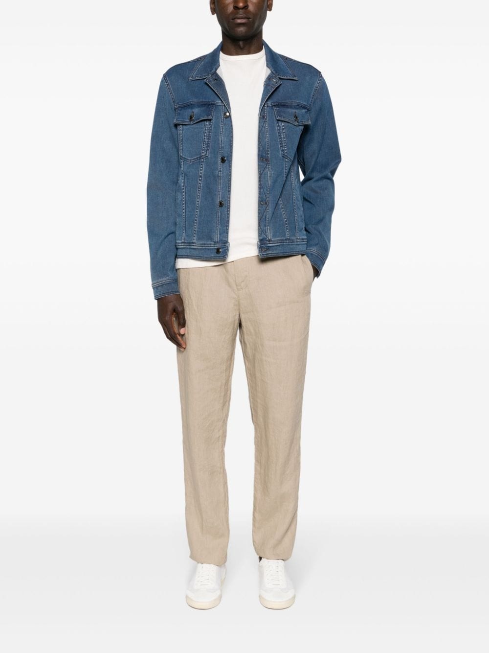 mid-rise tapered linen trousers - 2