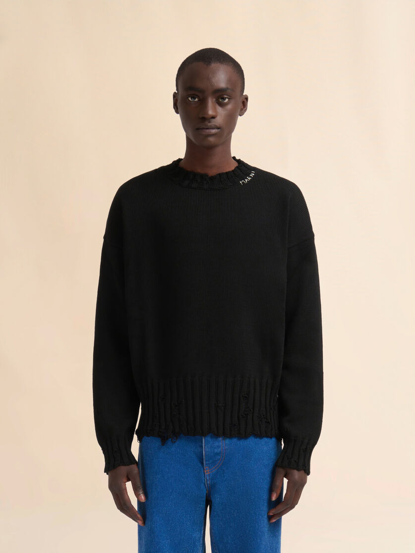 BLACK TWISTED CREWNECK SWEATER - 2